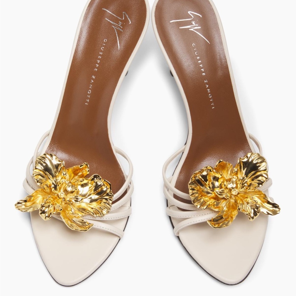 Giuseppe Zanotti Cream and Gold Floral Heels